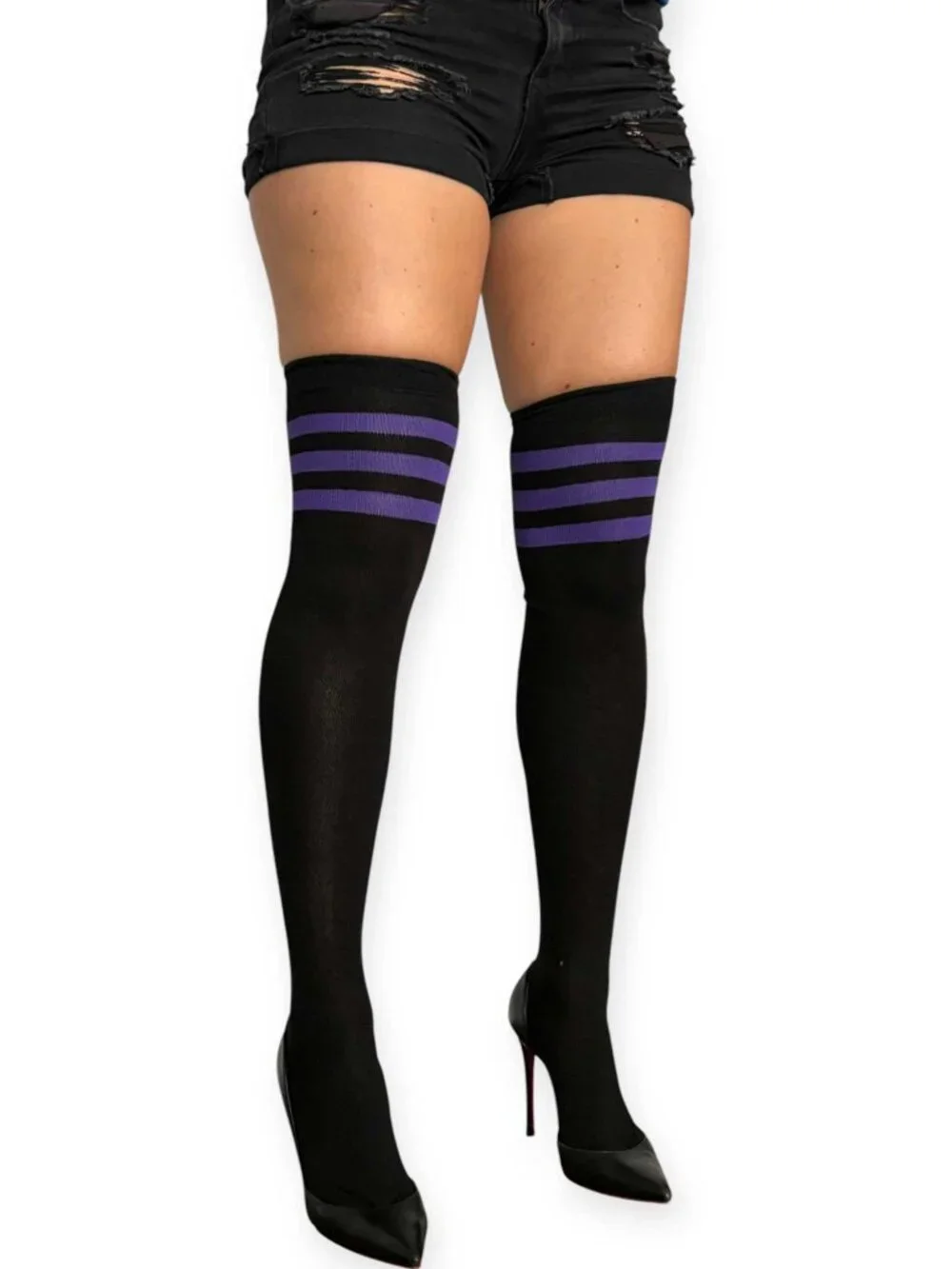 Black and Purple Over the Knee Socks for Women